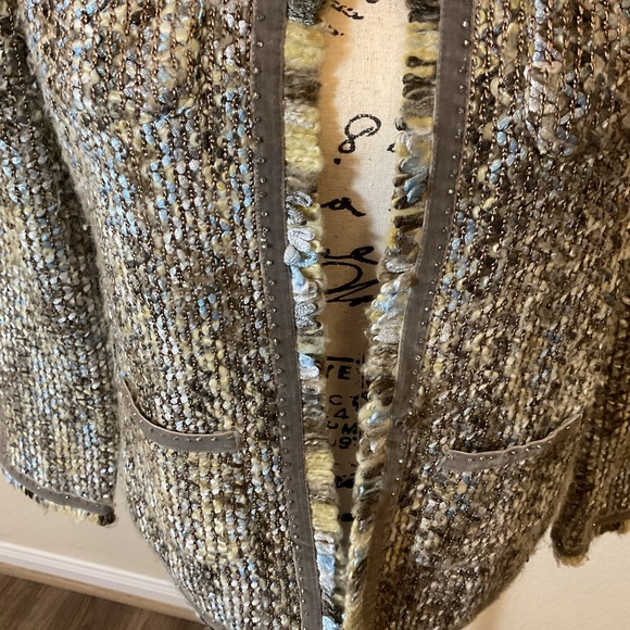 Sigrid Olsen Womens Brown Blue Chevron Long Sleeve Open Front Jacket Size Small - Picture 3 of 9